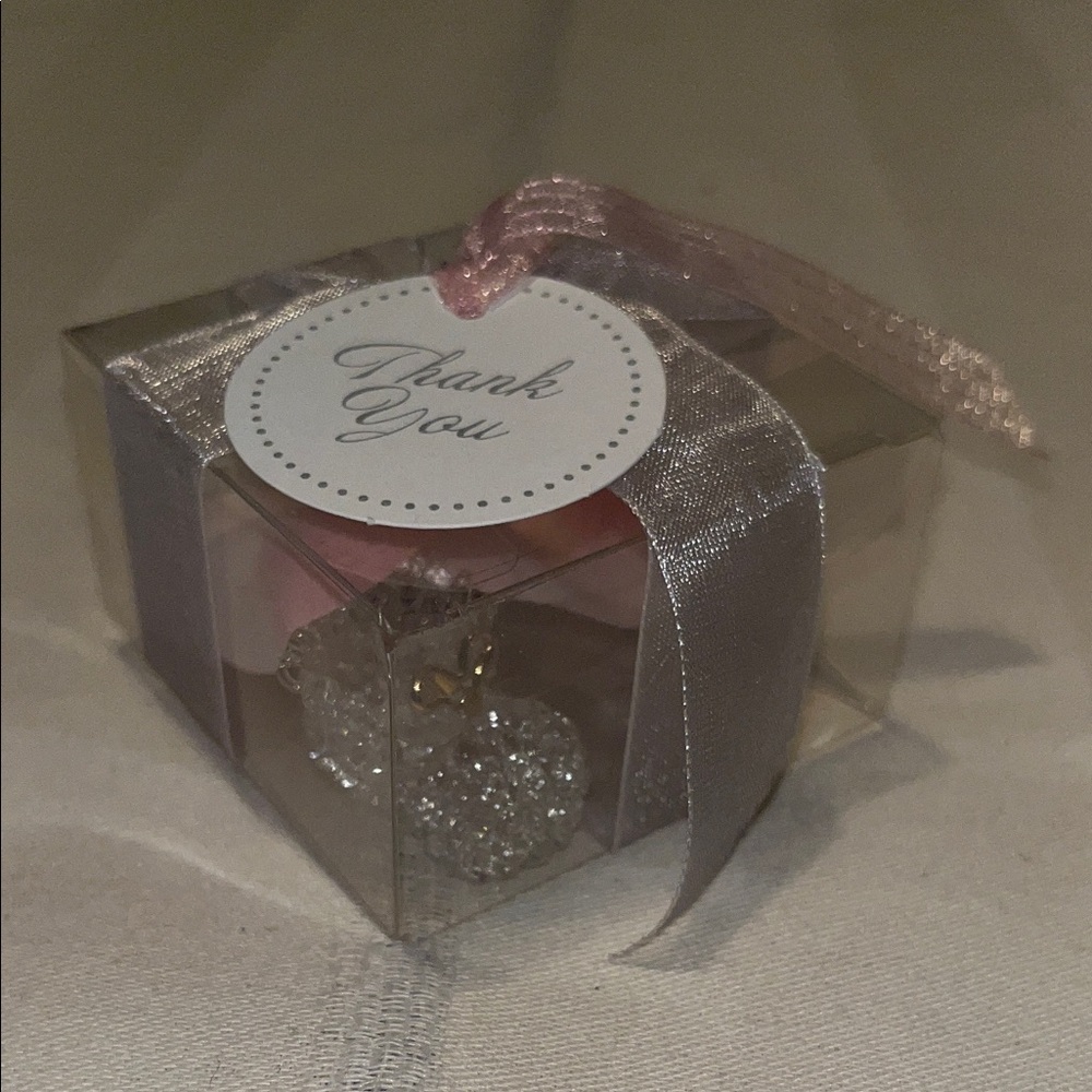 Elegant Thank You Clear Gift Box with Pink Ribbon And  Baby Boot inside
